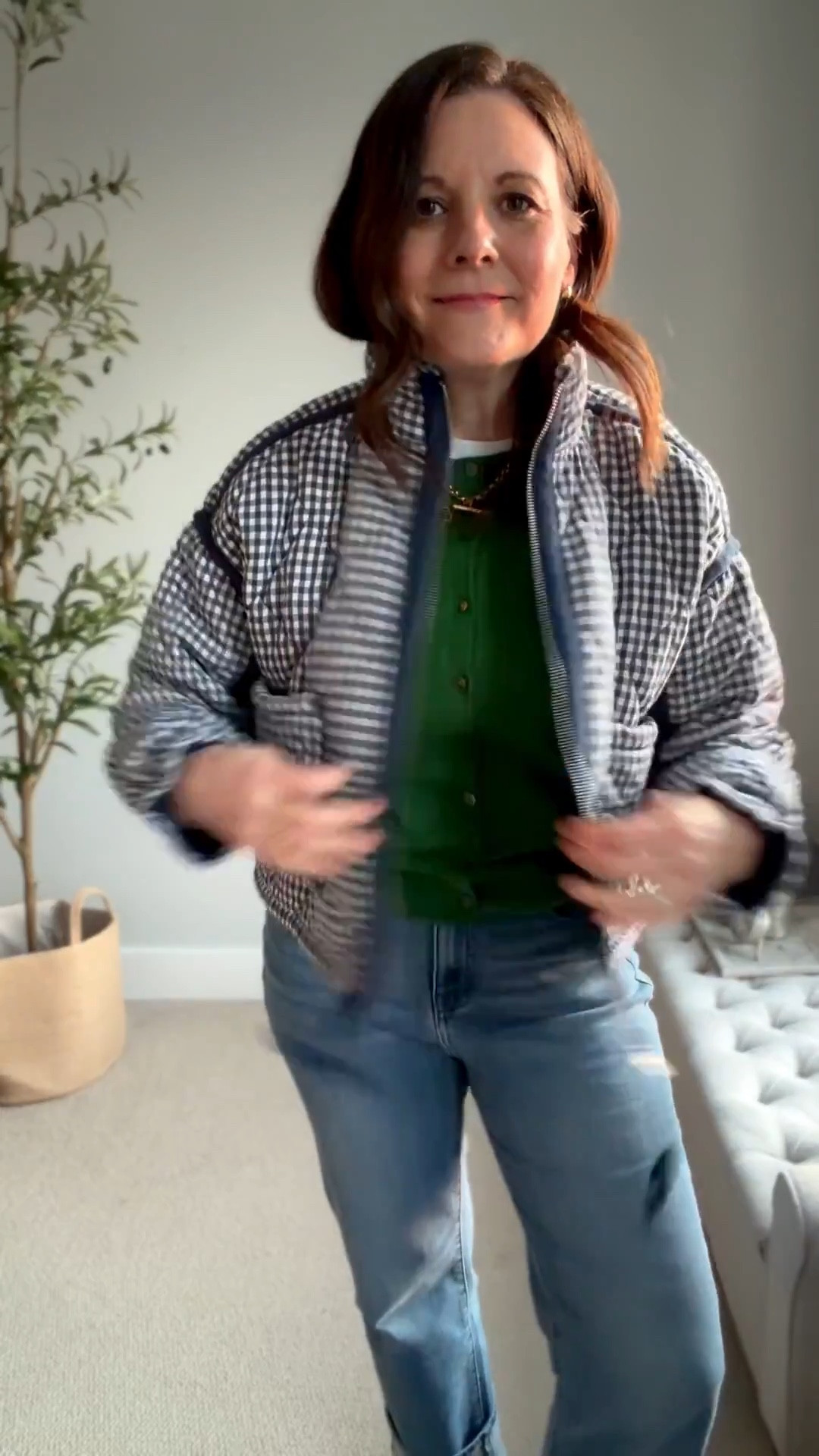 Last night’s dinner outfit. My nephews are on spring break and we went to our favorite dinner spot and Duck Pin Bowling. I’m loving straight jeans and just added this pair from @onequince. They’re the Bella Stretch Straight Jeans in the 28” inseam in Seaside Blue. They fit true to size and are so comfy and stretchy! They’re just $50. I sized up in this cardigan from Old Navy since it’s cropped. I went up to a large but a medium would work too with a 36-B bust. 

#LTKMidsize #LTKOver40