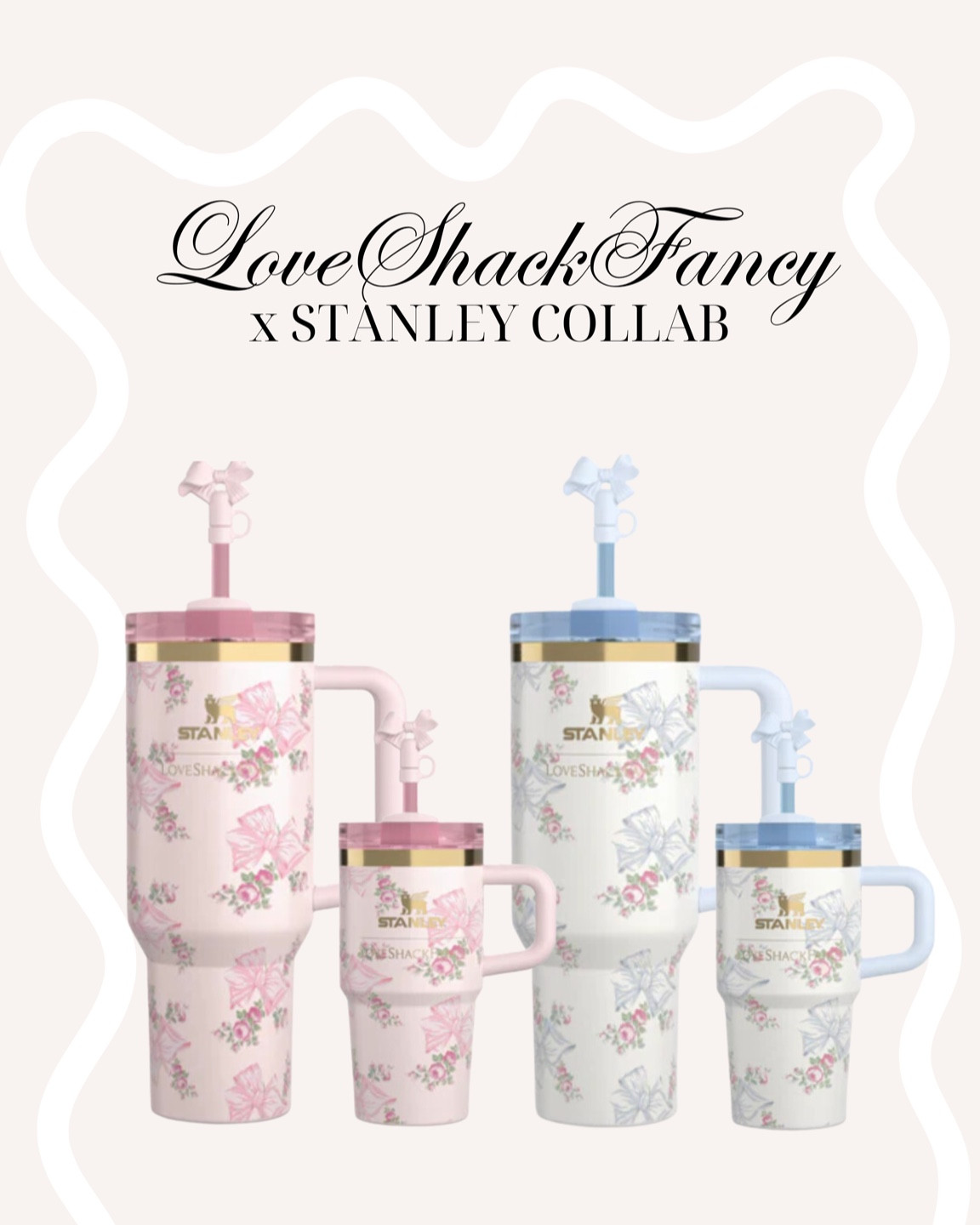 LoveShackFancy x Stanley goes live at 12pm EST TODAY!!! 🎀 Stanley 40 oz quencher, stainless steel water bottle, bow print, girly girl 

#LTKHoliday #LTKGiftGuide #LTKFindsUnder100