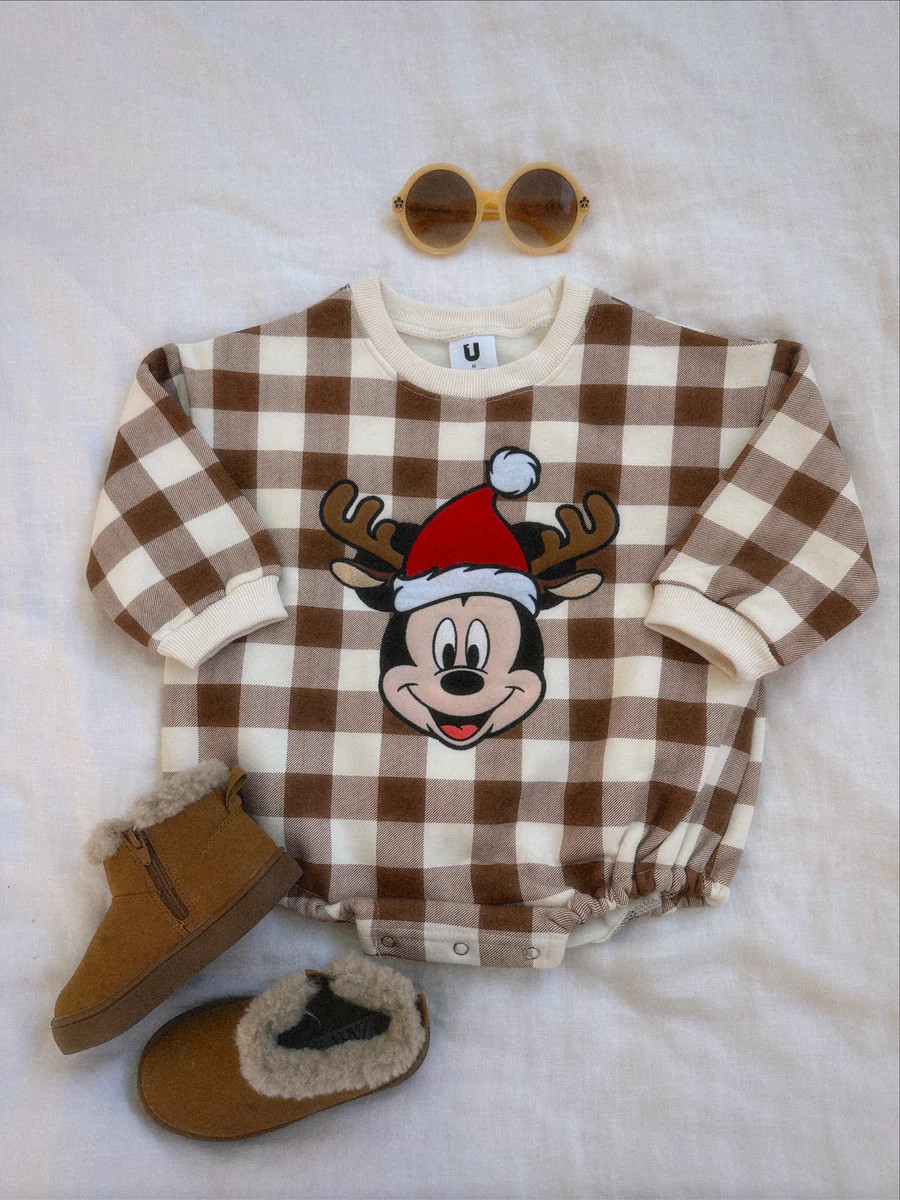 Merry Merry Gingham Baby Onesie Cinnamon | Sun Peony Coconut