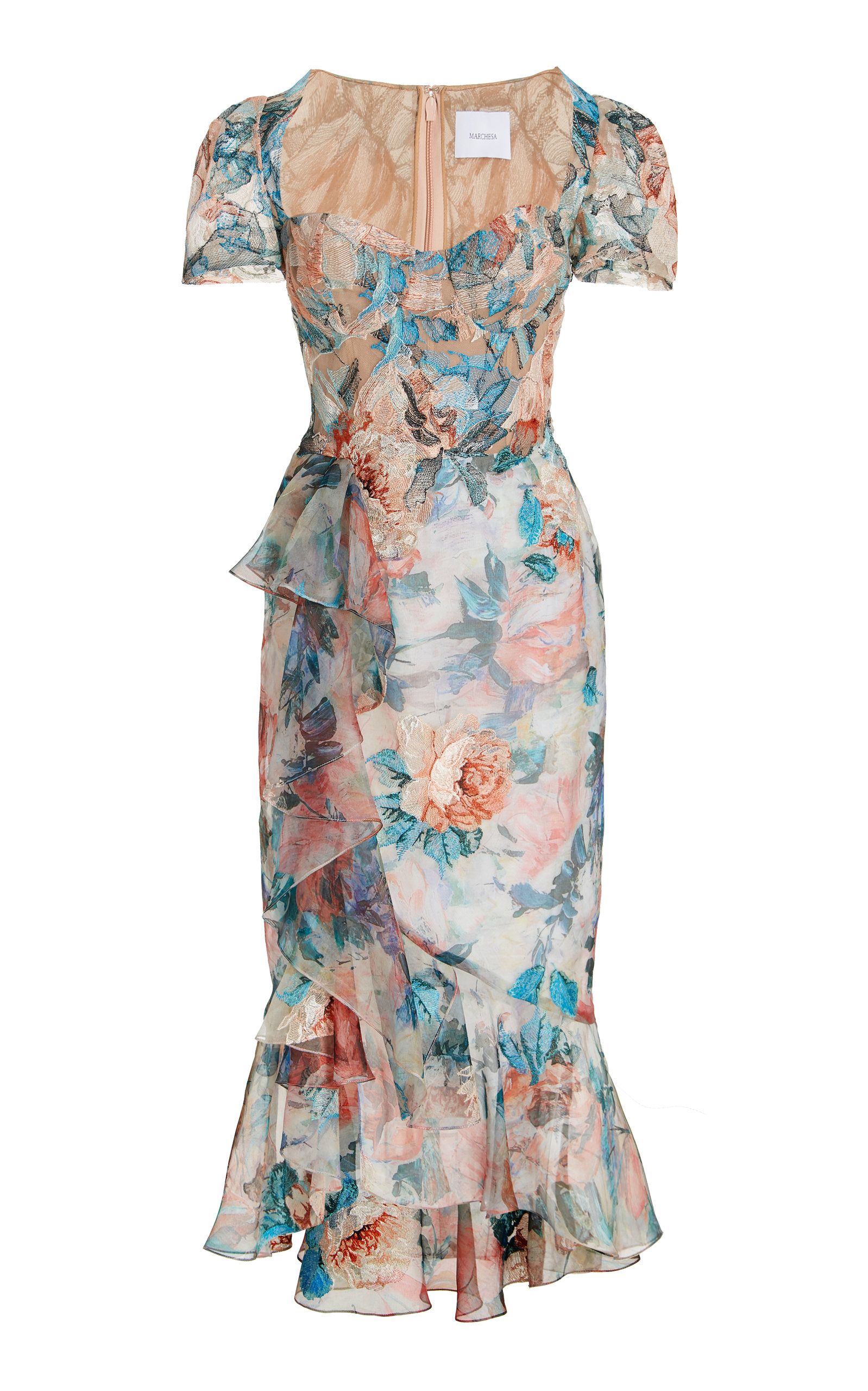Floral-Embroidered Chiffon Midi Dress | Moda Operandi (Global)