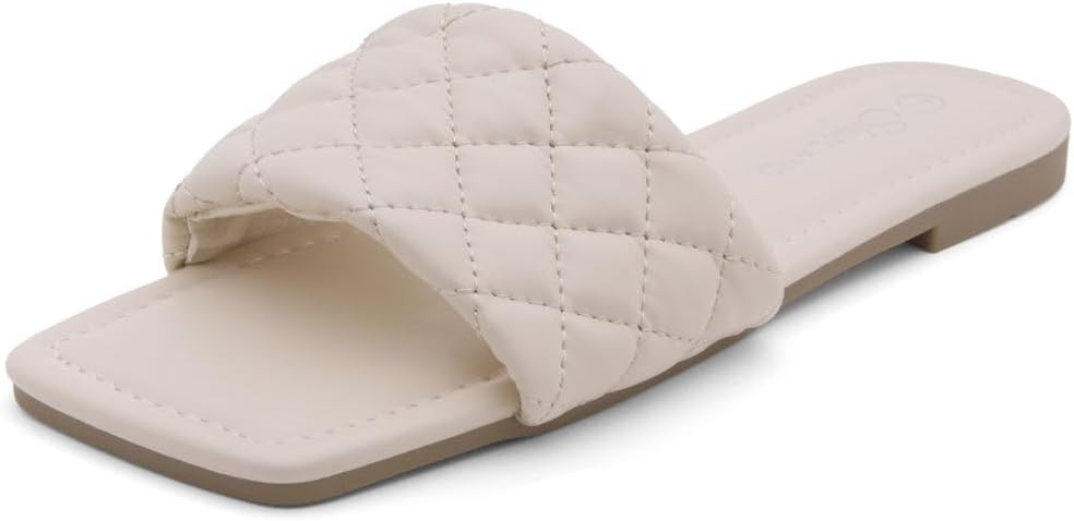 Shoe Land Anisha Women's Flat Sandals, Fashion Slides with Square Open Toe, Quilted Single Band D... | Amazon (US)