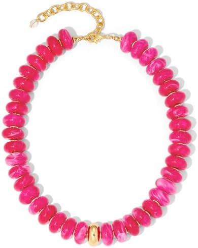 Chunky Beaded Choker Necklace for Women Statement Necklace with Gold Accent Adjustable Beach Summ... | Amazon (US)