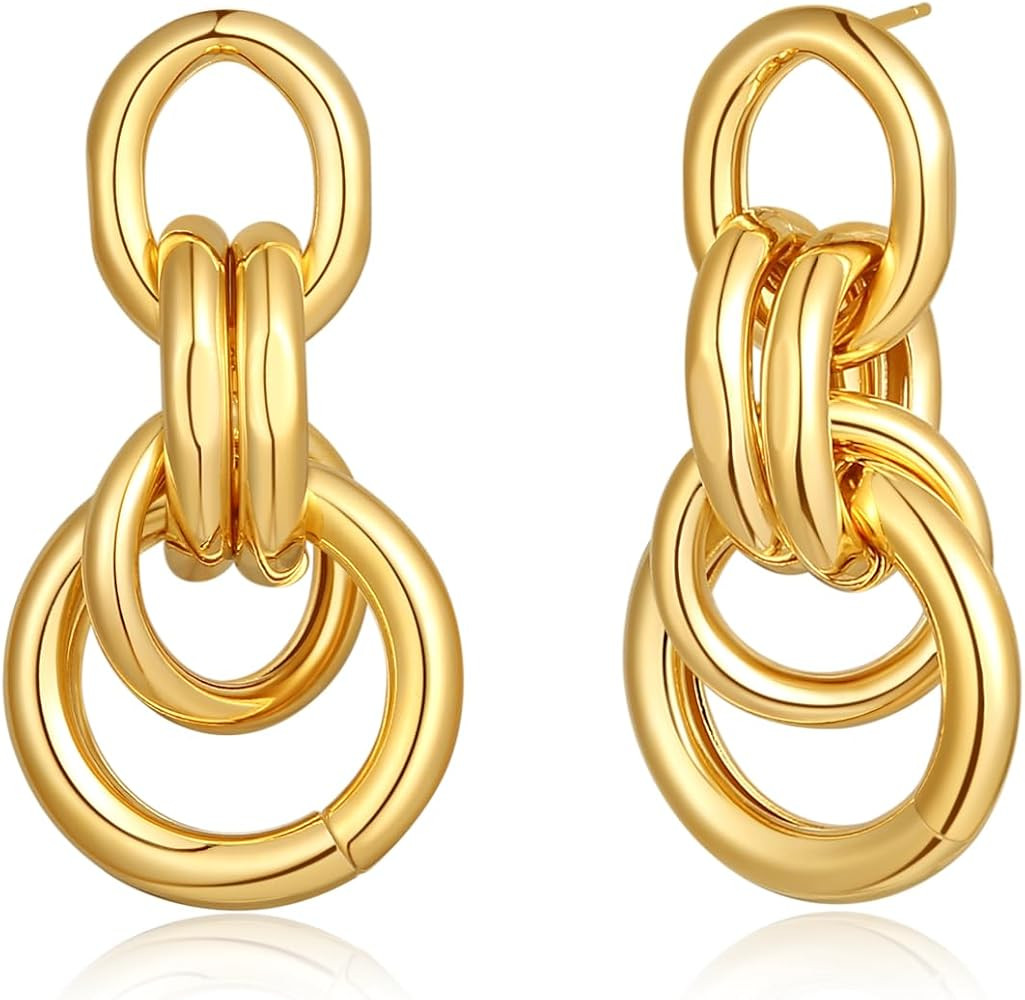 Gold Silver Geometric Dangle Drop Earrings - Statement Hoop Dangle Earrings Chunky Trendy Vintage... | Amazon (US)