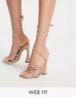 Glamorous Wide Fit ankle strap heel sandals in blush croc | ASOS (Global)