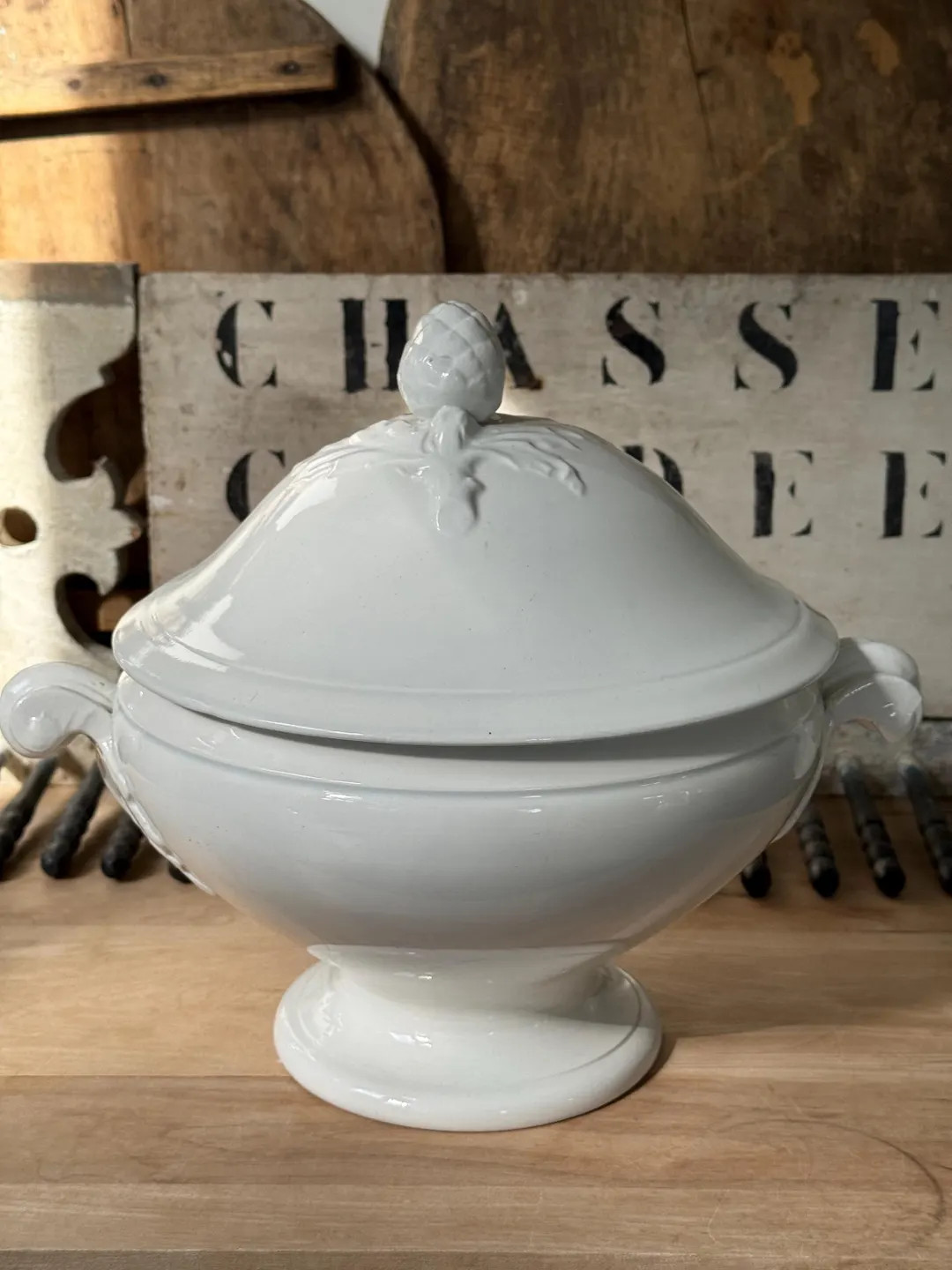 Antique 19th Century French Ironstone Tureen | Luneville Terre De Fer | Footed White Tureen With ... | Etsy (US)