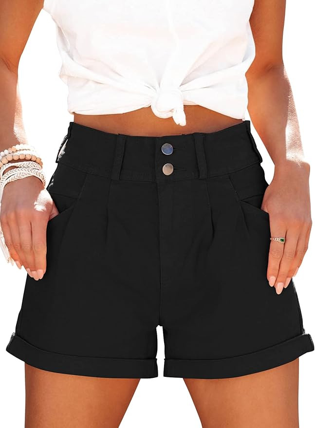 Womens Relaxed Fit Casual High Waist Pocketed Denim Shorts | Amazon (US)
