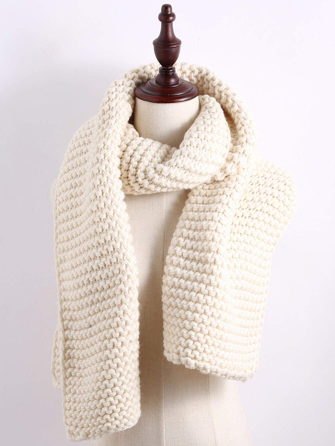 Beige Cable Knit Acrylic Wide Scarf | Romwe