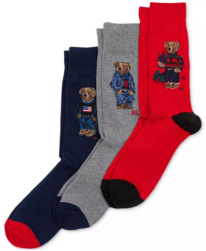 Men's 3-Pk. Holiday Variety Bears Crew Socks Giftbox Set | Macy's