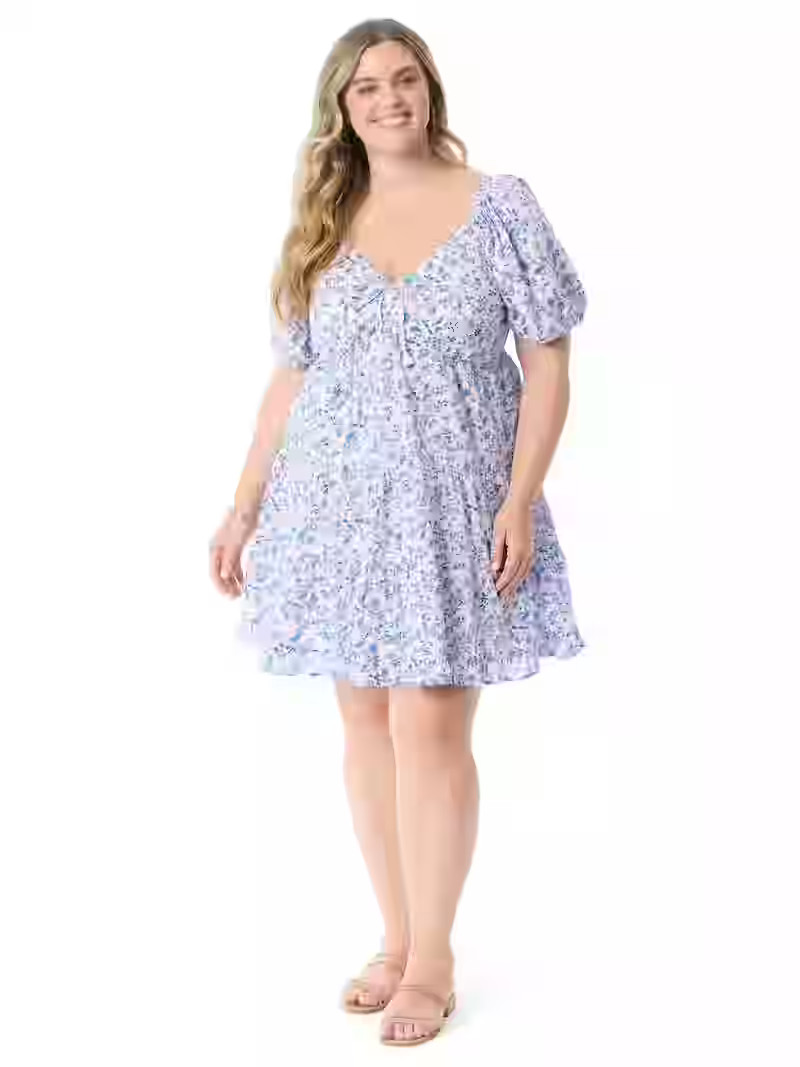 Jessica Simpson Women's Plus Adalle Denim Tiered Short Dress, Sizes 0X-5X | Walmart (US)