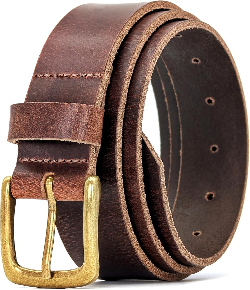 Ashford Ridge Made in England 34mm Full Hide Leather Belt with Brass Colour Buckle | Amazon (US)