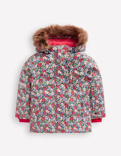 All-Weather Waterproof Coat Glacier Blue Winter Floral Girls Boden | Boden (US)