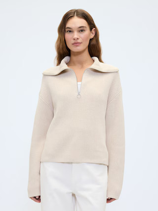 Relaxed Ribbed Quarter-Zip Sweater | Gap Factory
