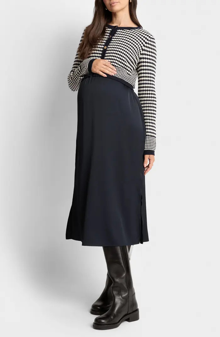 Midi Dress & Scallop Cardigan Maternity/Nursing Set | Nordstrom