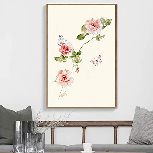 IDEA4WALL Framed Canvas Wall Art Watercolor Roses & Monarch Butterflies Fine Art Spring Floral Wa... | Walmart (US)
