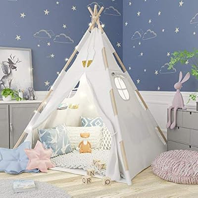 TazzToys Kids Teepee Tent for Kids with Fairy Lights +Waterproof Base + Feathers - Quality & Safe... | Amazon (US)