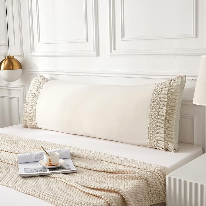 Beige Tassel Body Pillow Cover 20x54 inches Boho Chic Macrame Tassel Decor Body Pillow Case Cover... | Amazon (US)