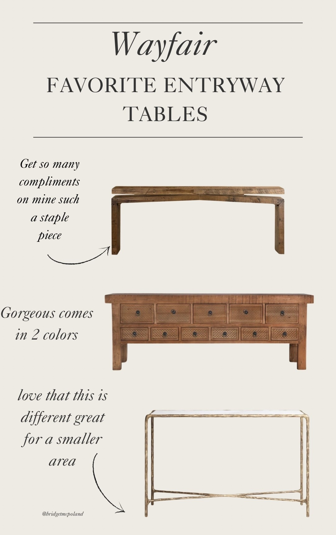 A good entryway sets the tone ✨ Rounding up a few of my favorite entryway tables from Wayfair—perfect for styling with lamps, baskets, and a little seasonal decor. Functional and beautiful 🤍 Everything linked.

#WayfairFinds #EntrywayInspo #HomeDecorFinds #AffordableHome #EntrywayStyle #LTKHome #NeutralHome #HomeDetails #StyledSpaces

#LTKSaleAlert #LTKHome