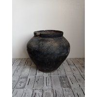 Vintage Black Clay Pot, Old Wabi Sabi Pottery, Rustic Vase, Primitive Black Vase | Etsy (US)