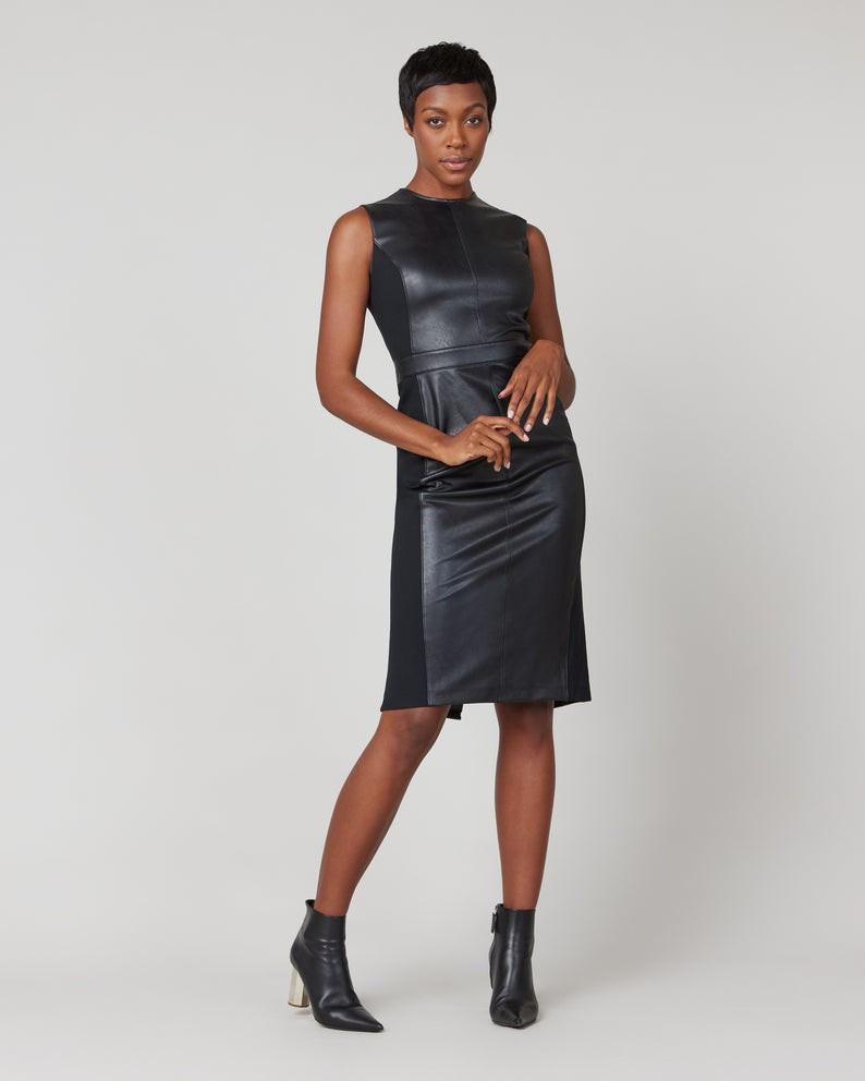 Leather-Like Combo Fitted Dress | Spanx