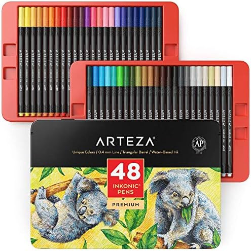 Arteza Inkonic Fineliners Fine Point Pens, Set of 48 Fine Tip Markers with Color Numbers, 0.4mm Tips | Amazon (US)