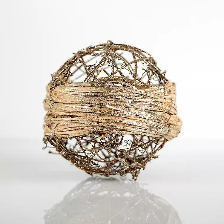 Rattan Glitter Ball Ornament | Kirkland's Home