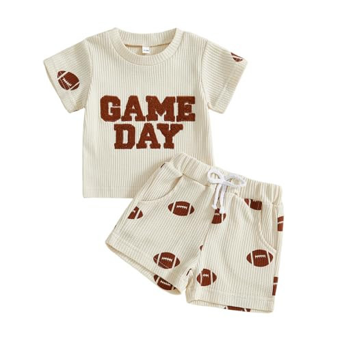 Kupretty Toddler Baby Boy Football Outfits Game Day T-shirt Beige 2-3Y | Amazon (US)
