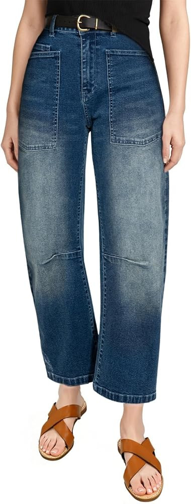 EVALESS Womens Baggy Barrel Jeans High Waisted Wide Leg Boyfriend Denim Ankle Pants | Amazon (US)