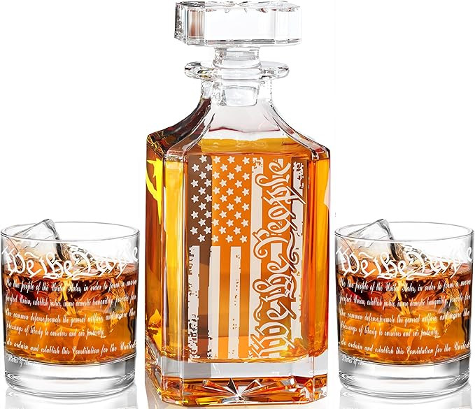 Whiskey Decanter Set for Men, We The People Decanter Set with Glasses, Engraved American Flag Dec... | Amazon (US)