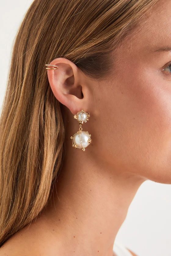 Flirty Flourish Gold and White Pearl Drop Earrings | Lulus (US)