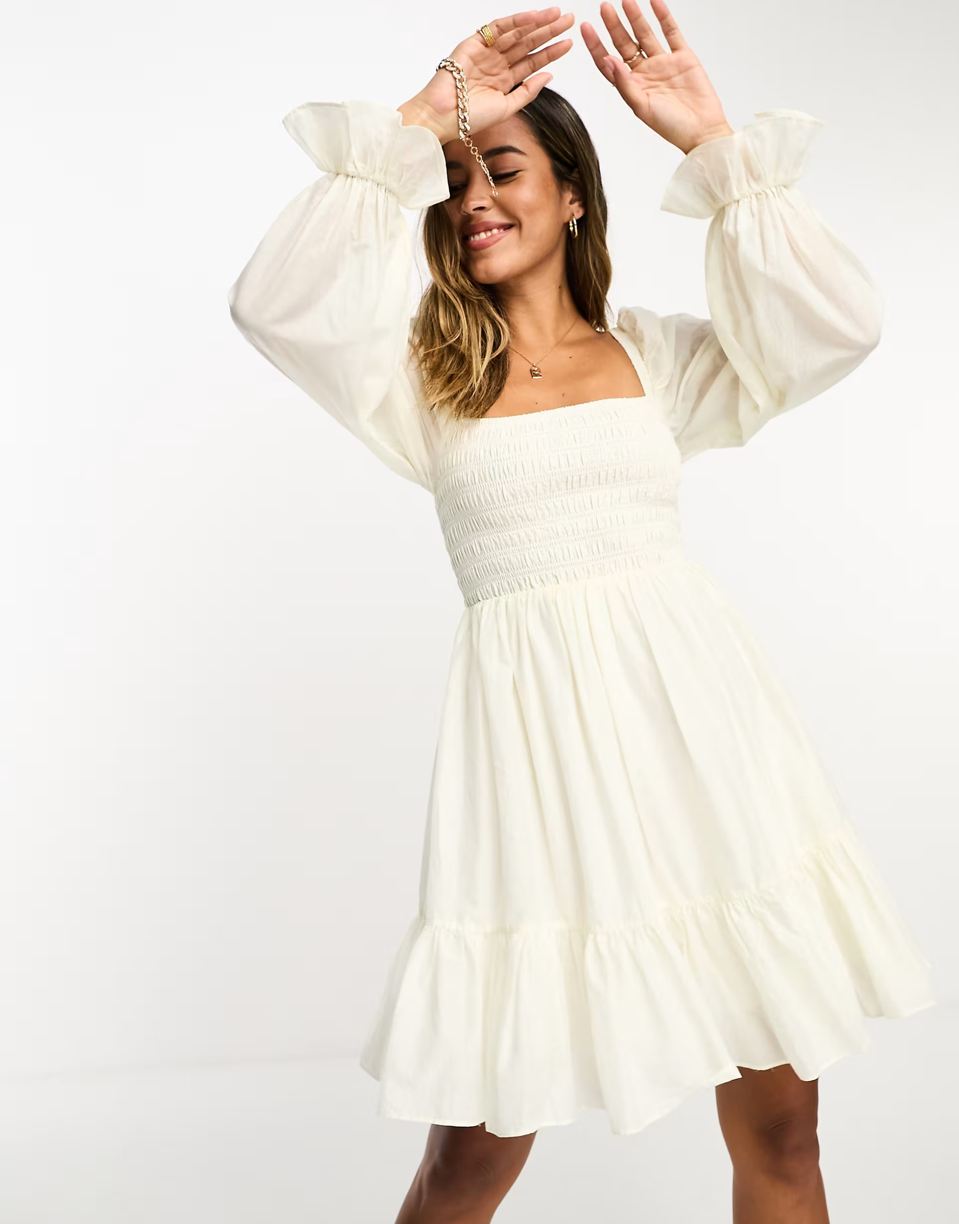 & & Other Stories gather detail volume mini dress in white | ASOS (Global)