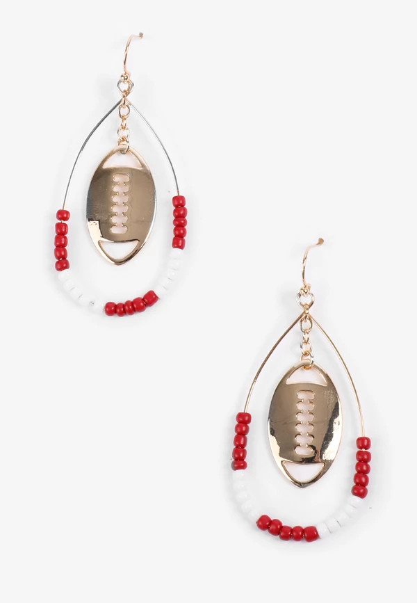 Game Day Maroon And White Beaded Teardrop Earrings | Maurices