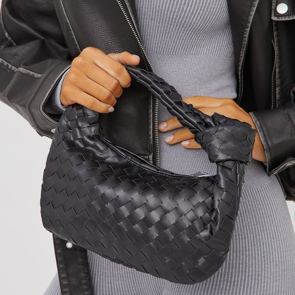 Aitana Woven Knotted Detail Grab Bag In Black Faux Leather | EGO (UK)