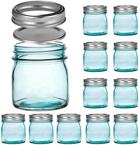 8 oz Blue Crystal Mason Jars 12 Pack, Glass Canning Jam Jars with Airtight Lids and Bands, Half P... | Amazon (US)
