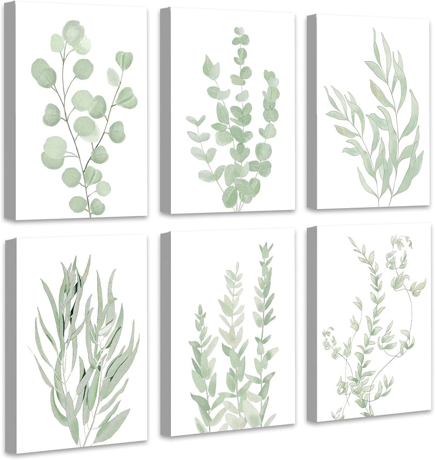 𝗗𝗿𝘀𝗼𝘂𝗺 Botanical Eucalyptus Canvas 𝗙𝗿𝗮𝗺𝗲𝗱 Wall Art 12”x 16... | Amazon (US)