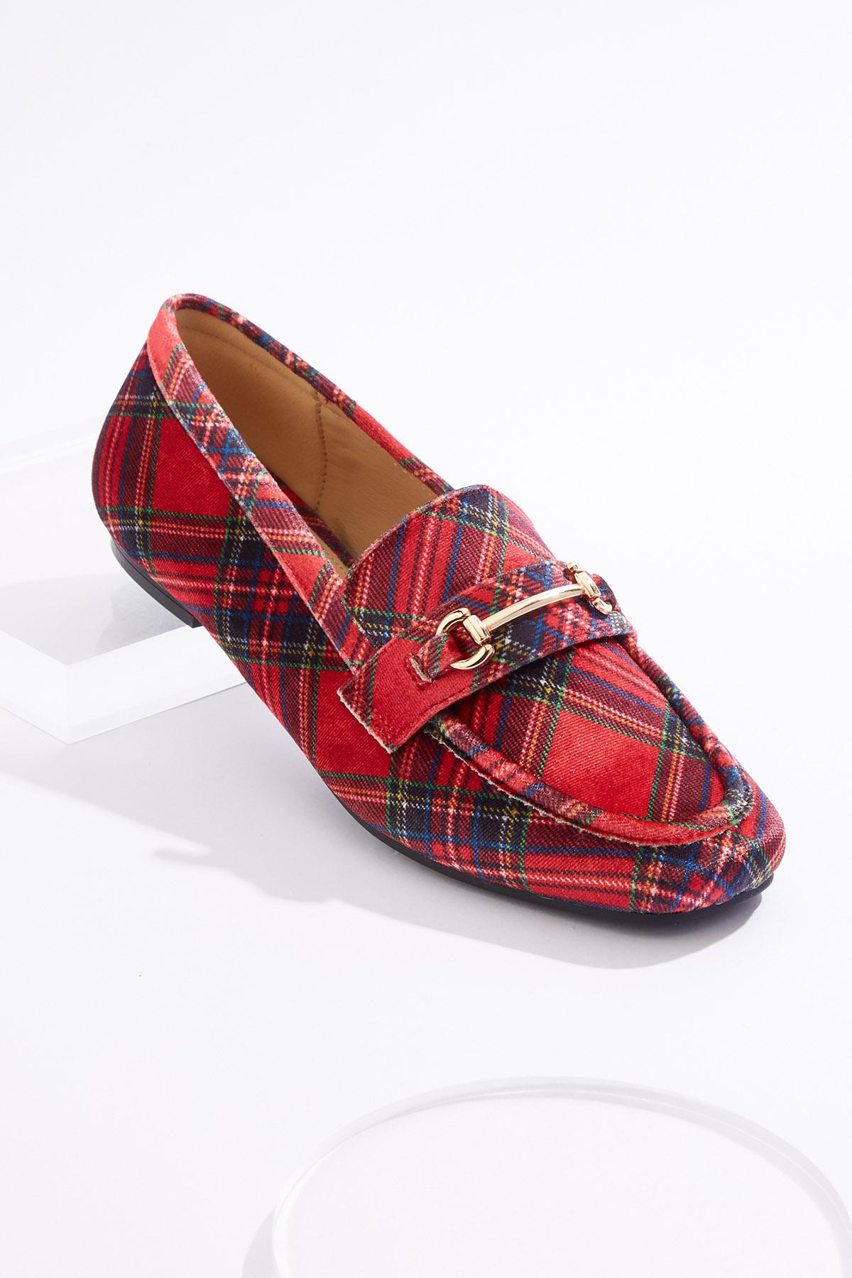 Red Multi Plaid Loafer Flats | Cato Fashions