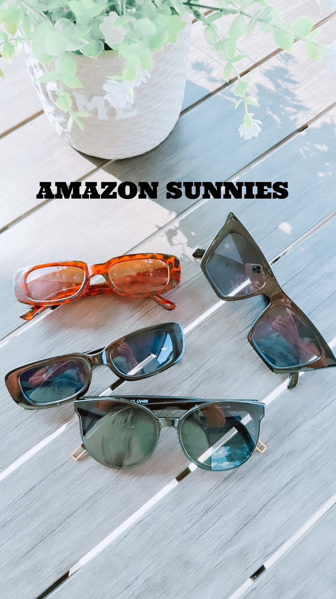 Amazon Sunnies

Amazon find, cat eye sunglasses, retro sunglasses, sunglasses, vacation vibes 

#LTKOver40 #LTKTravel #LTKSwim
