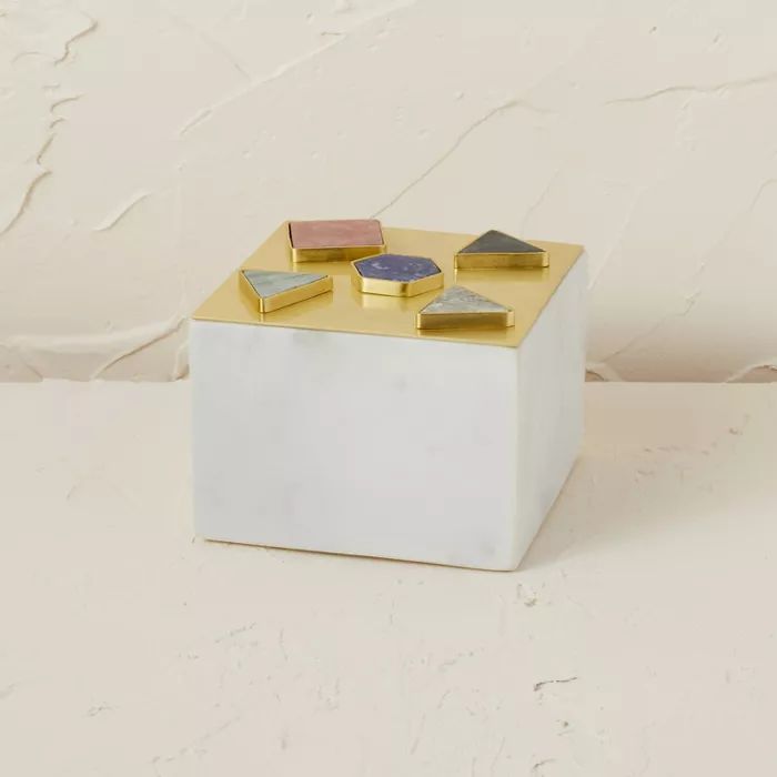 5" x 5" Metal/Marble Box with Gemstones Natural/White - Opalhouse™ designed with Jungalow™ | Target