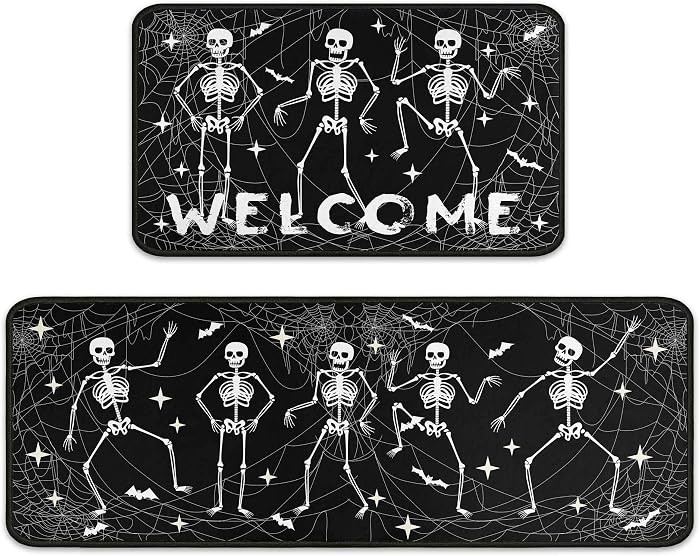 Ghosts Halloween Kitchen Rugs Set of 2, Non Slip Backing Spooky Kitchen Mats for Floor Holiday Rug Decor for Home Party Gifts (Black, 17"x47.2"+17"x30") | Amazon (US)