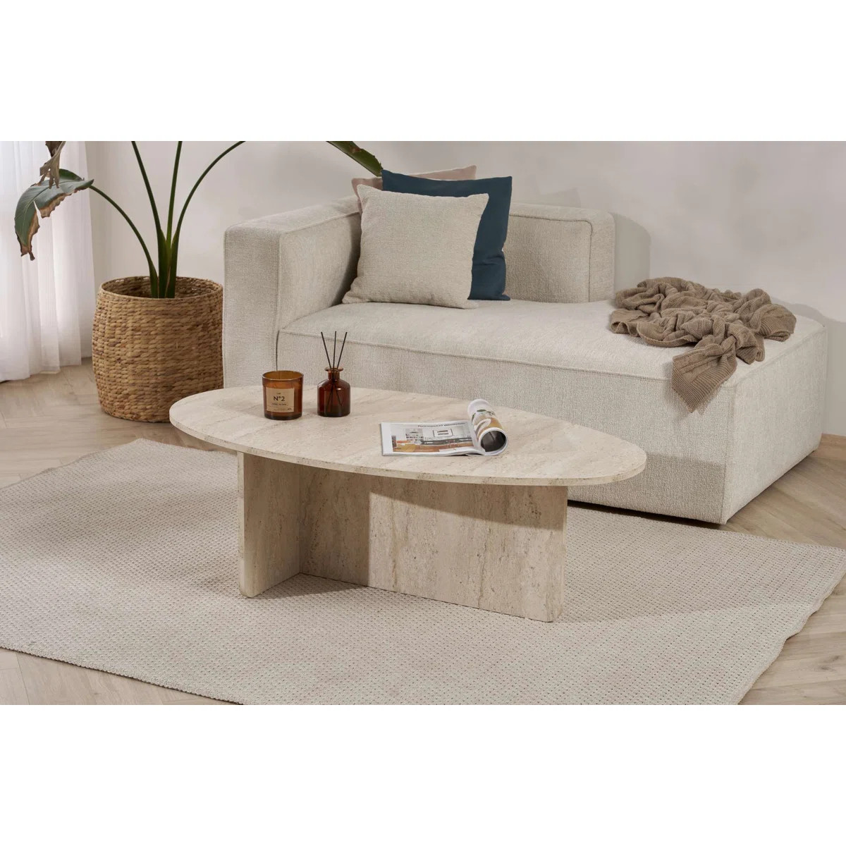 Modern Coffee Table, Travertine Color, 47.2 x 15.7 x 25.6 inches | 100% Melamine Coated Particle ... | Wayfair North America