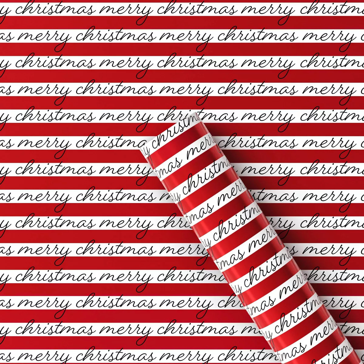 25 sq ft Metallic 'Merry Christmas' Striped Gift Wrap Red/White - Wondershop™ | Target