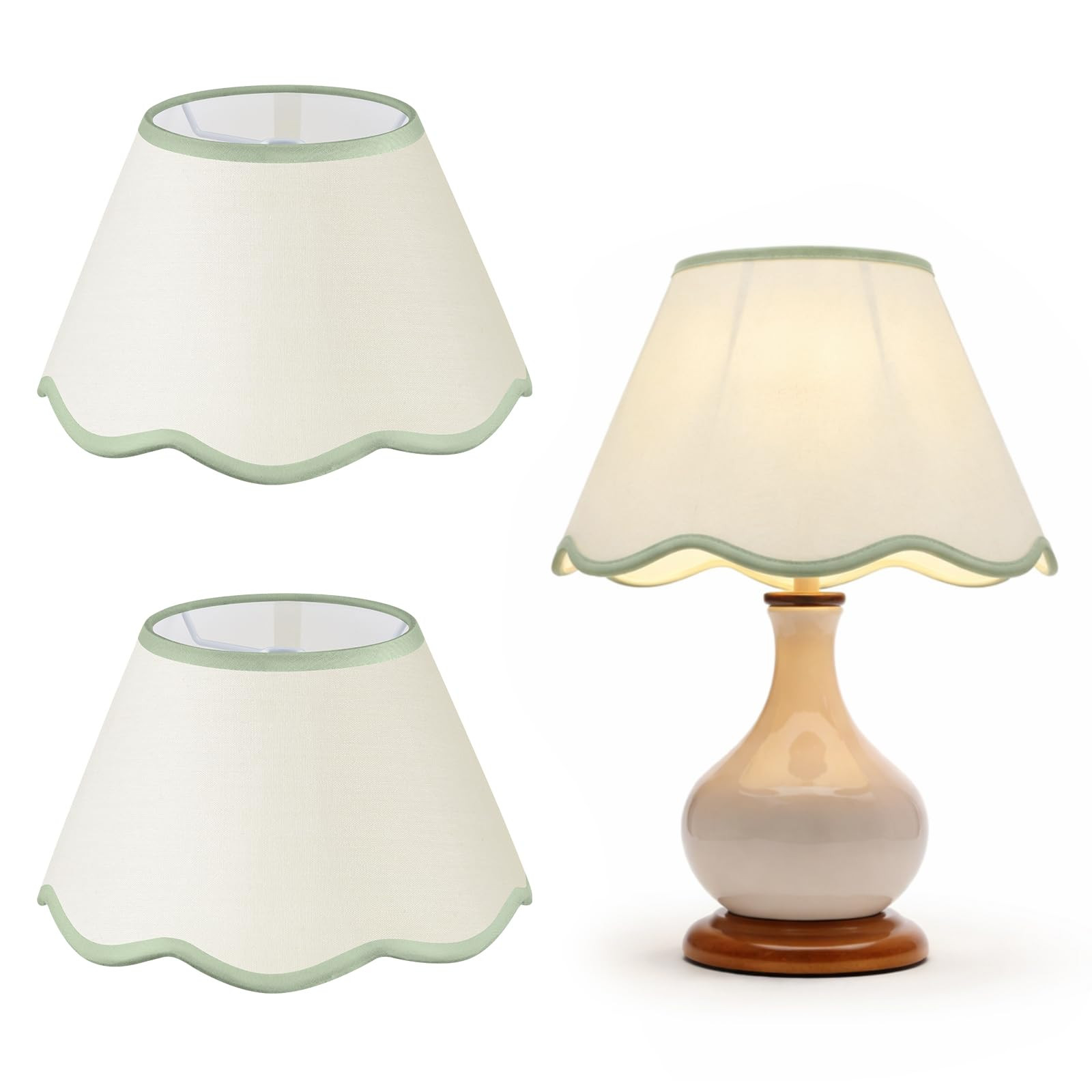 VIHOSE 9.4'' Bottom x 5.9'' High x 5.1'' Top Set of 2 Beige Lamp Shade with Petal Edge, Fabric Ch... | Amazon (US)