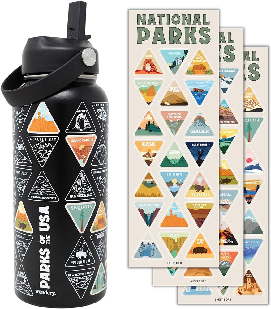 Original National Parks of the USA Bucket List Travel Water Bottle with Waterproof Stickers and S... | Amazon (US)