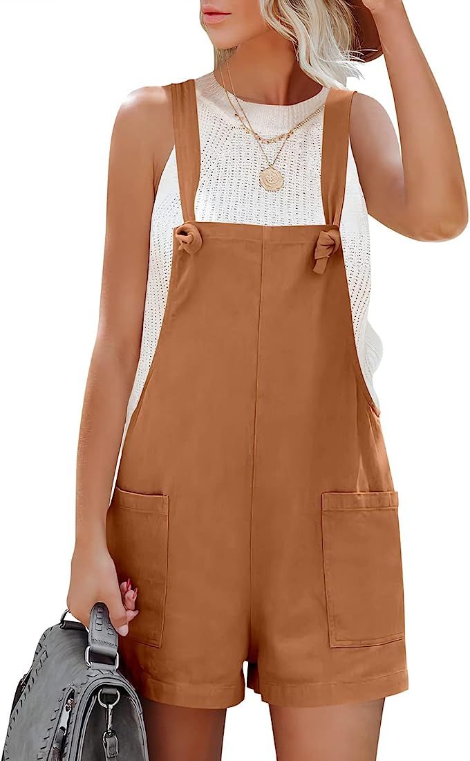 ANRABESS Women's Overalls Casual Loose Sleeveless Adjustable Straps Bib Summer Romper with Pocket... | Amazon (US)