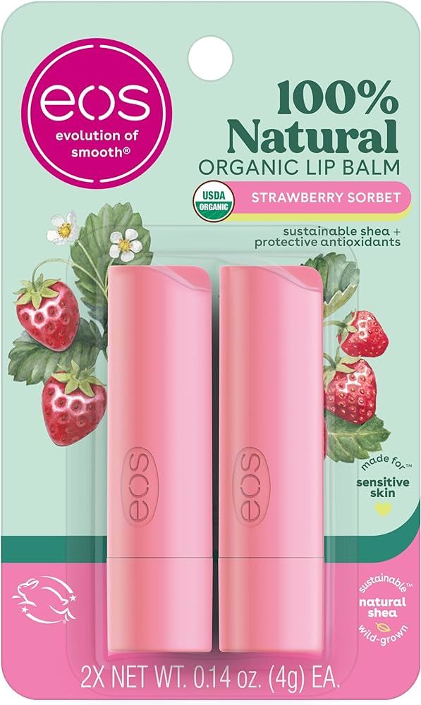 eos 100% Natural & Organic Lip Balm- Strawberry Sorbet, Dermatologist Recommended for Sensitive S... | Amazon (US)
