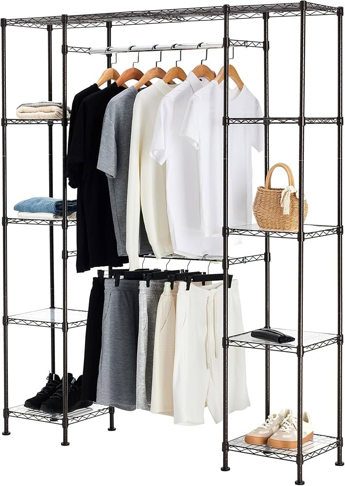 AmazonBasics Expandable Metal Hanging Storage Organizer Rack Wardrobe with Shelves, 14"-57" x 58"... | Amazon (US)