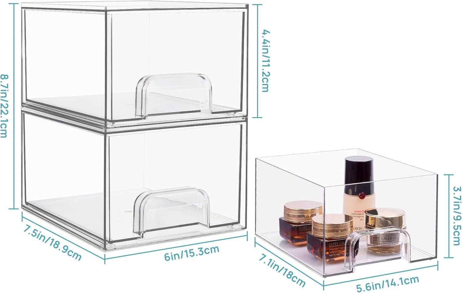 Vtopmart 4 Pack Stackable Makeup Organizer Storage Drawers, Acrylic Bathroom Organizers，Clear P... | Amazon (US)