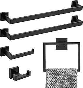5-Piece Bathroom Hardware Set Matte Black, Lava Odoro Towel Bar Set Stainless Steel Wall Mounted ... | Amazon (US)