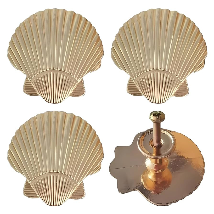 4 Pack Sea Shell Drawer Pulls Gold - Unique Vintage Dresser Handles for Cabinets & Drawers, Decor... | Amazon (US)