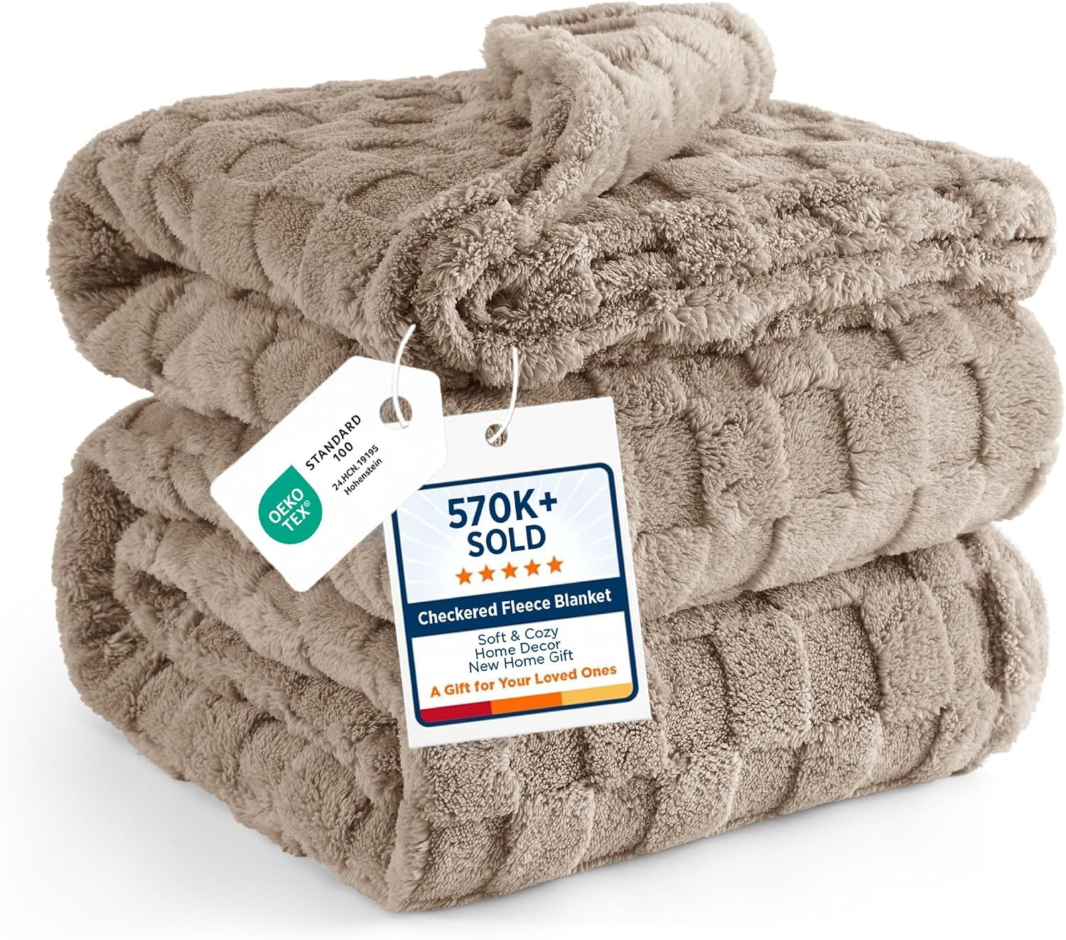 Bedsure Checkered Soft King Size Blankets for Bed, Light Brown, 108"×90" | Amazon (US)
