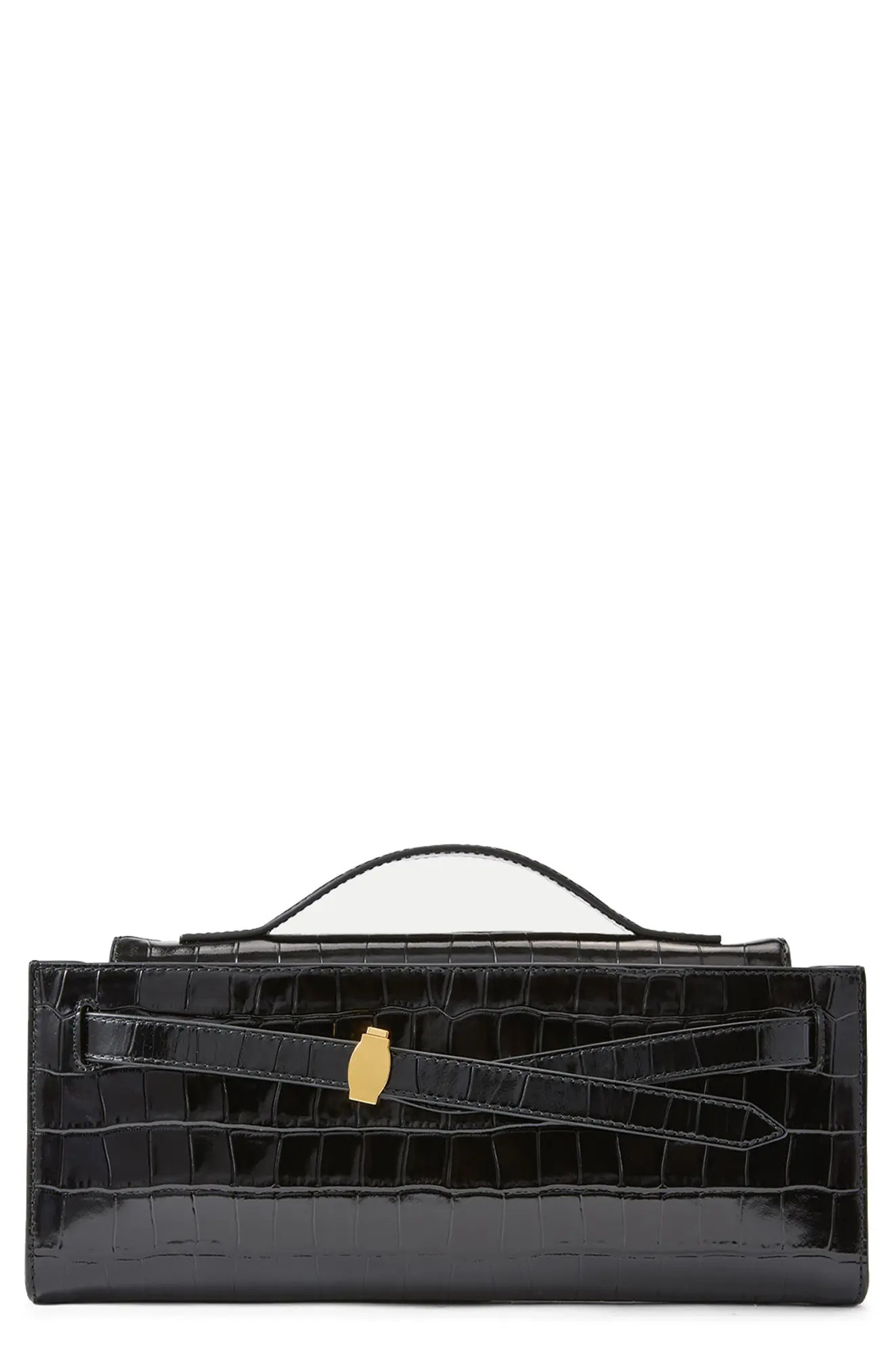 Veronica Beard Dash Croc Embossed Leather Shoulder Bag in Black at Nordstrom | Nordstrom